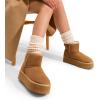 imageDREAM PAIRS Genuine Suede Classic Platform Boots for Women Water Resistant FuzzyClassic Ankle Winter Snow Low Boots with DIY Bows Faux Fur Lining Memory Foam AntiSlipChestnut