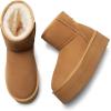 imageDREAM PAIRS Genuine Suede Classic Platform Boots for Women Water Resistant FuzzyClassic Ankle Winter Snow Low Boots with DIY Bows Faux Fur Lining Memory Foam AntiSlipChestnut
