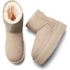 imageDREAM PAIRS Genuine Suede Classic Platform Boots for Women Water Resistant FuzzyClassic Ankle Winter Snow Low Boots with DIY Bows Faux Fur Lining Memory Foam AntiSlipSand