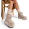 imageDREAM PAIRS Genuine Suede Classic Platform Boots for Women Water Resistant FuzzyClassic Ankle Winter Snow Low Boots with DIY Bows Faux Fur Lining Memory Foam AntiSlipSand