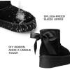 imageDREAM PAIRS Genuine Suede Classic Platform Boots for Women Water Resistant FuzzyClassic Ankle Winter Snow Low Boots with DIY Bows Faux Fur Lining Memory Foam AntiSlipBlack