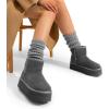 imageDREAM PAIRS Genuine Suede Classic Platform Boots for Women Water Resistant FuzzyClassic Ankle Winter Snow Low Boots with DIY Bows Faux Fur Lining Memory Foam AntiSlipGrey