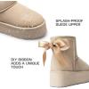 imageDREAM PAIRS Genuine Suede Classic Platform Boots for Women Water Resistant FuzzyClassic Ankle Winter Snow Low Boots with DIY Bows Faux Fur Lining Memory Foam AntiSlipSand