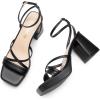 imageDREAM PAIRS Strappy Heels for Women Platform Chunky High 3inch Heeled Sandals with Square Open Toe Ankle Buckle for Graduation Party Prom Daily WeddingBlackpu
