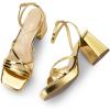 imageDREAM PAIRS Strappy Heels for Women Platform Chunky High 3inch Heeled Sandals with Square Open Toe Ankle Buckle for Graduation Party Prom Daily WeddingGoldpu