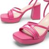 imageDREAM PAIRS Strappy Heels for Women Platform Chunky High 3inch Heeled Sandals with Square Open Toe Ankle Buckle for Graduation Party Prom Daily WeddingHot Pinkpu
