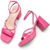 imageDREAM PAIRS Strappy Heels for Women Platform Chunky High 3inch Heeled Sandals with Square Open Toe Ankle Buckle for Graduation Party Prom Daily WeddingHot Pinkpu