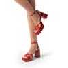 imageDREAM PAIRS Strappy Heels for Women Platform Chunky High 3inch Heeled Sandals with Square Open Toe Ankle Buckle for Graduation Party Prom Daily WeddingRedpu