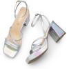 imageDREAM PAIRS Strappy Heels for Women Platform Chunky High 3inch Heeled Sandals with Square Open Toe Ankle Buckle for Graduation Party Prom Daily WeddingSilverpu