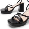 imageDREAM PAIRS Strappy Heels for Women Platform Chunky High 3inch Heeled Sandals with Square Open Toe Ankle Buckle for Graduation Party Prom Daily WeddingBlackpu