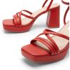 imageDREAM PAIRS Strappy Heels for Women Platform Chunky High 3inch Heeled Sandals with Square Open Toe Ankle Buckle for Graduation Party Prom Daily WeddingRedpu