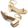 imageDREAM PAIRS Womens Chunky Strappy Heels Square Open Toe Ankle Buckle Low Heels Sandals for Daily Wedding Party DressGold