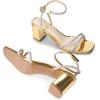 imageDREAM PAIRS Womens Chunky Strappy Heels Square Open Toe Ankle Buckle Low Heels Sandals for Daily Wedding Party DressGoldrhinestone