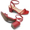 imageDREAM PAIRS Womens Chunky Strappy Heels Square Open Toe Ankle Buckle Low Heels Sandals for Daily Wedding Party DressRed
