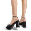 imageDREAM PAIRS Womens Double Bowknots Platform Chunky Heels Rhinestone High Square Toe Dress Sandals for Wedding Bridal PartyBlackpu