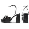 imageDREAM PAIRS Womens Double Bowknots Platform Chunky Heels Rhinestone High Square Toe Dress Sandals for Wedding Bridal PartyBlackpu