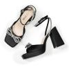 imageDREAM PAIRS Womens Double Bowknots Platform Chunky Heels Rhinestone High Square Toe Dress Sandals for Wedding Bridal PartyBlackpu