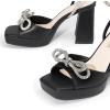 imageDREAM PAIRS Womens Double Bowknots Platform Chunky Heels Rhinestone High Square Toe Dress Sandals for Wedding Bridal PartyBlackpu