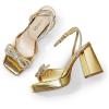 imageDREAM PAIRS Womens Double Bowknots Platform Chunky Heels Rhinestone High Square Toe Dress Sandals for Wedding Bridal PartyGoldpat