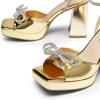imageDREAM PAIRS Womens Double Bowknots Platform Chunky Heels Rhinestone High Square Toe Dress Sandals for Wedding Bridal PartyGoldpat