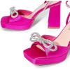 imageDREAM PAIRS Womens Double Bowknots Platform Chunky Heels Rhinestone High Square Toe Dress Sandals for Wedding Bridal PartyHot Pinksatin