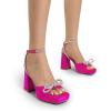 imageDREAM PAIRS Womens Double Bowknots Platform Chunky Heels Rhinestone High Square Toe Dress Sandals for Wedding Bridal PartyHot Pinksatin