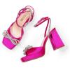 imageDREAM PAIRS Womens Double Bowknots Platform Chunky Heels Rhinestone High Square Toe Dress Sandals for Wedding Bridal PartyHot Pinksatin
