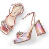 imageDREAM PAIRS Womens Double Bowknots Platform Chunky Heels Rhinestone High Square Toe Dress Sandals for Wedding Bridal PartyPinkpu