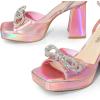 imageDREAM PAIRS Womens Double Bowknots Platform Chunky Heels Rhinestone High Square Toe Dress Sandals for Wedding Bridal PartyPinkpu