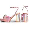 imageDREAM PAIRS Womens Double Bowknots Platform Chunky Heels Rhinestone High Square Toe Dress Sandals for Wedding Bridal PartyPinkpu