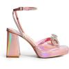 imageDREAM PAIRS Womens Double Bowknots Platform Chunky Heels Rhinestone High Square Toe Dress Sandals for Wedding Bridal PartyPinkpu