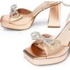 imageDREAM PAIRS Womens Double Bowknots Platform Chunky Heels Rhinestone High Square Toe Dress Sandals for Wedding Bridal PartyRose Goldpu