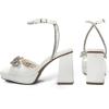 imageDREAM PAIRS Womens Double Bowknots Platform Chunky Heels Rhinestone High Square Toe Dress Sandals for Wedding Bridal PartyWhitepu