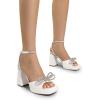 imageDREAM PAIRS Womens Double Bowknots Platform Chunky Heels Rhinestone High Square Toe Dress Sandals for Wedding Bridal PartyWhitepu
