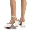 imageDREAM PAIRS Womens Double Bowknots Platform Chunky Heels Rhinestone High Square Toe Dress Sandals for Wedding Bridal PartyWhitepu