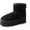 imageDREAM PAIRS Genuine Suede Classic Platform Boots for Women Water Resistant FuzzyClassic Ankle Winter Snow Low Boots with DIY Bows Faux Fur Lining Memory Foam AntiSlipBlack