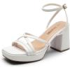 imageDREAM PAIRS Strappy Heels for Women Platform Chunky High 3inch Heeled Sandals with Square Open Toe Ankle Buckle for Graduation Party Prom Daily WeddingWhitepu