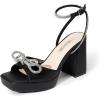 imageDREAM PAIRS Womens Double Bowknots Platform Chunky Heels Rhinestone High Square Toe Dress Sandals for Wedding Bridal PartyBlackpu