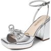 imageDREAM PAIRS Womens Double Bowknots Platform Chunky Heels Rhinestone High Square Toe Dress Sandals for Wedding Bridal PartySilverpat