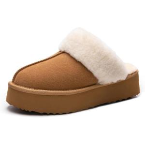 imageDREAM PAIRS Platform Slippers for Women Genuine Suede FuzzyEasy Cozy Memory Foam Waterproof Slippers Shoes for Indoor and OutdoorChestnut