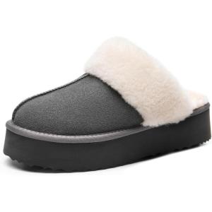 imageDREAM PAIRS Platform Slippers for Women Genuine Suede FuzzyEasy Cozy Memory Foam Waterproof Slippers Shoes for Indoor and OutdoorGrey