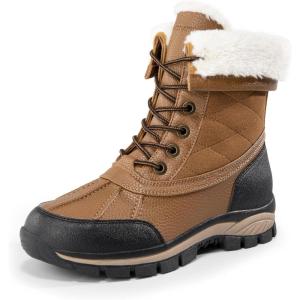 imageDREAM PAIRS Snow Boots for Women Waterproof Mid Calf Lace Up Duck Boots Warm Faux Fur FuzzyGo Bold Winter Boots for OutdoorChestnut