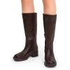 imageDREAM PAIRS Womens Knee High Boots Square Toe Platform Chunky Block Heel Banana Campus Boots for Women Comfortable Low Heel Side Zipper Womens Riding Tall BootsDark Brown