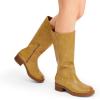 imageDREAM PAIRS Womens Knee High Boots Square Toe Platform Chunky Block Heel Banana Campus Boots for Women Comfortable Low Heel Side Zipper Womens Riding Tall BootsYellow