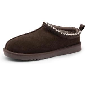 imageDREAM PAIRS Mens Fuzzy Cozy Slippers Genuine Suede Indoor Outdoor Home Comfy Winter Slip On Cute Warm Memory Foam Furry Shoes FuzzyEasyBrown