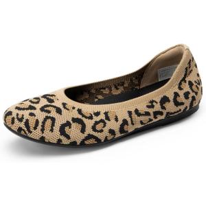 imageDREAM PAIRS Wide Ballet Flats Shoes for Women Width Foldable Knit Womens Flats with Arch Support Comfortable Shoes for Women Dressy Casual Work OfficeLeopard