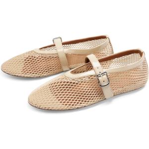 imageDREAM PAIRS Womens Mesh Ballet Flats Dressy Round Toe Comfortable Mary Jane Flat Shoes with Buckle StrapNude