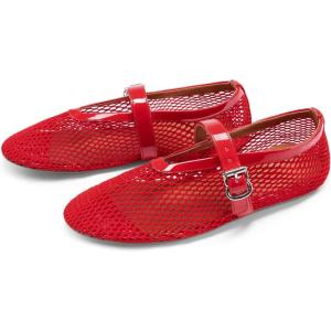 imageDREAM PAIRS Womens Mesh Ballet Flats Dressy Round Toe Comfortable Mary Jane Flat Shoes with Buckle StrapRed