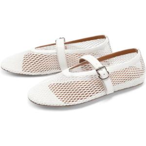 imageDREAM PAIRS Womens Mesh Ballet Flats Dressy Round Toe Comfortable Mary Jane Flat Shoes with Buckle StrapWhite