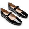 imageDREAM PAIRS Womens Silver Square Toe Mary Jane Flats Comfortable Casual Slip On Dress Shoes with Buckle Strap for Womens Daily WearBlackpat